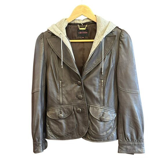 Y2K VIntage Cocoon Women's Brown Sheep Leather Puff Sleeve Leather Jacket Large - Picture 2 of 7